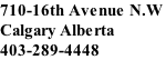 710-16th Avenue N.W  Calgary Alberta 403-289-4448